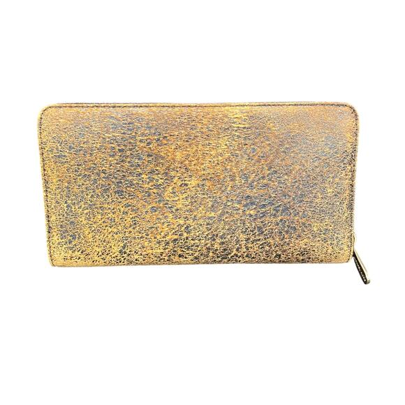 Michael Kors Hamilton Wallet Light Brown Distressed Leather Gold Logo Accent - Picture 4 of 9